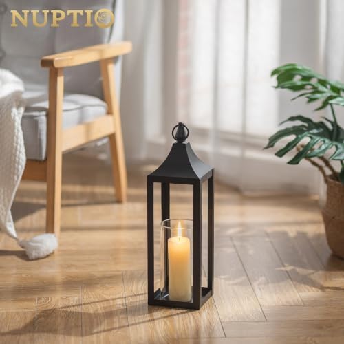 NUPTIO Black Metal Outdoor Lantern: Hurricane Glass Candle Holder for Porch - Image 4