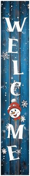 Winter Porch Board Snowman Welcome Sign for Front Door Porch Deck Patio or Wall - Indoor Outdoor Decorative Christmas Holiday Farmhouse Rustic Vertical Porch Decor by SLIYIYoo