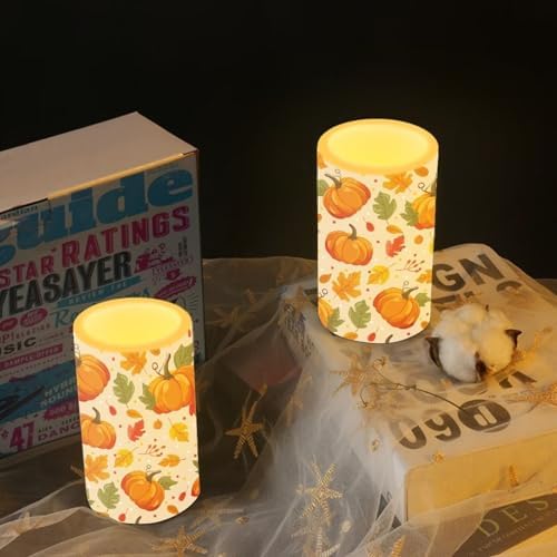 Pumpking Leaves Candles Battery Operated with Retome LED Candles Flickering Warm Light Fall Table Decorations for Dining Room Bedroom Living Room Home Thanksgiving Party - Image 6