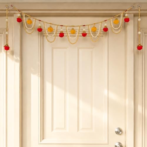 LOVENSPIRE Bead Door Toran with Pompom 3.3 ft - Traditional Indian Moti Wall & Window Hanging Valance for Home, Wedding, Diwali Pooja & Festive Decorations by LOVENSPIRE