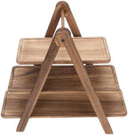 Fockety 3 Tier Serving Tray, Rectangle Platter Wooden Farmhouse Tiered Tray Cupcake Display Serving Stand Bed Table Tray for Fruit, Cake, Snack, Dishes by Fockety
