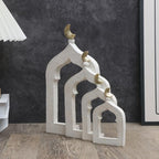 Islamic Cultural Decor Collection - Handcrafted Resin Mosque Models & Tower Ornaments for Home/Office Display Ramadan Decoration (4-Door) by Unknown