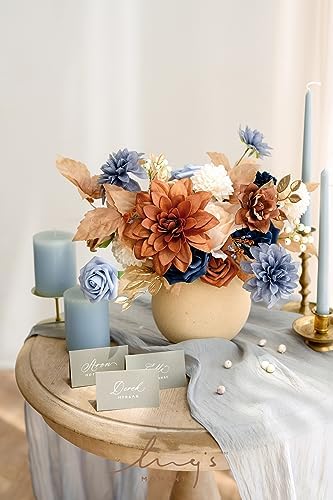 Ling's moment Artificial Wedding Fall Flowers Grand Combo, Orange & Navy - Image 2