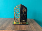2 Pieces Wood Ramadan Decorations Islamic Eid Mubarak Kareem Table Sign Moon Hollow Star Ornament for Muslim Party Tabletop Decor Home Art Craft Decoration Golden Moon (Black, Medium - 8"W x 12"H) - Image 3