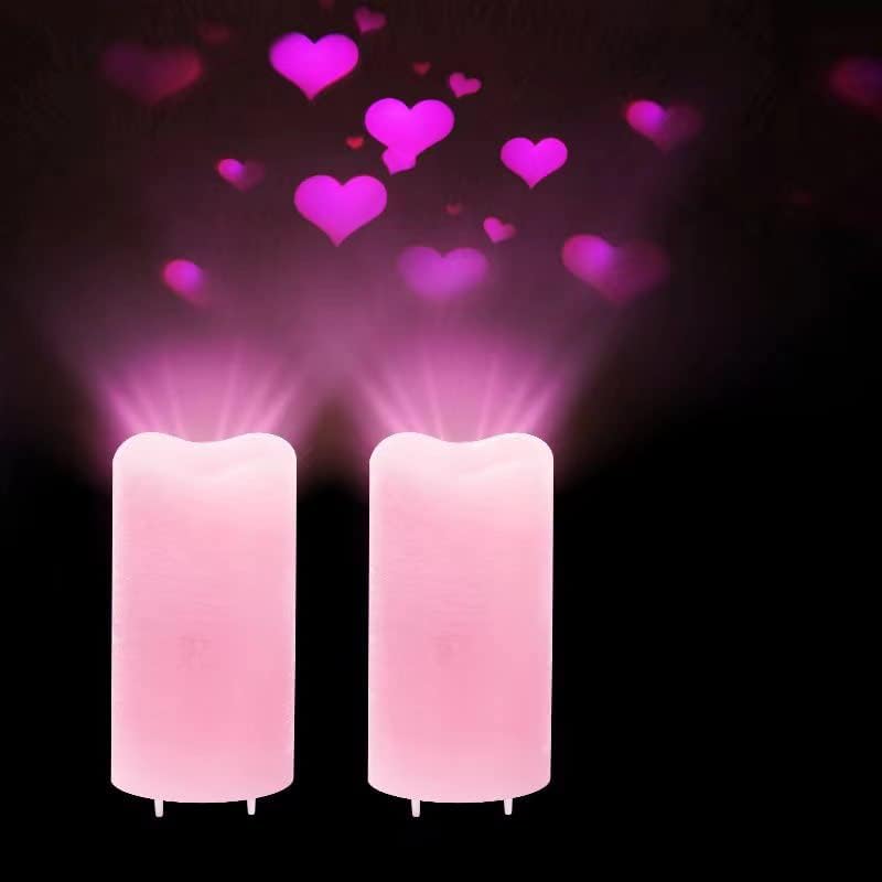 XingsLight Valentines Day Decorations Flameless Candles with Romantic Pink Heart Projector Lights Battery Operated LED Candle with Remote and Timer,2 Pack by XingsLight
