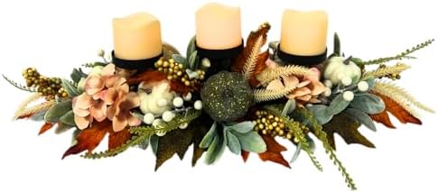 Svndlyn 25 Inch Fall Candle Holder Centerpiece with Colorful Pumpkins by Svndlyn
