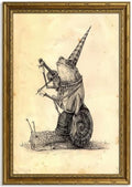 Gold Framed Frog Snail Musician Wall Art, Line Art Canvas Print, 24x16 by Qzzrin