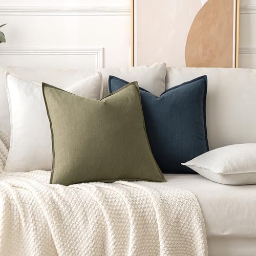 MIULEE Decorative Linen Euro Sham Pillow Covers 24x24 Light Olive Green - Image 4