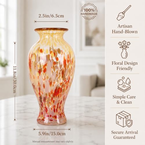 Amber Red Hand Blown Glass Vase 11.8" Tall Beautiful Designer Flower Vase - Image 2
