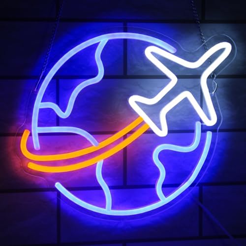 Airplane Travel Neon Sign Earth Neon Lights for Bedroom Decor Kids Gifts by Kullneon