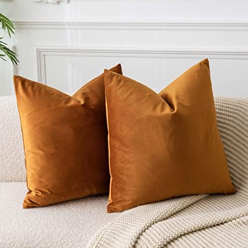 JUSPURBET 28x28 Euro Velvet Throw Pillow Covers Set of 2,Rust by JUSPURBETHOME