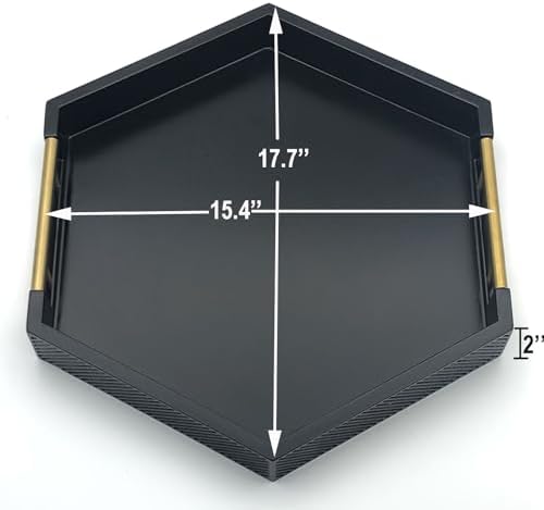 Serving Tray with Polished Metal Handles, Hexagon Coffee Table Tray, Modern Rectangle Decorative Tray, Large Ottoman Tray, Perfect for Storage and Display (Black Hexagon) - Image 6