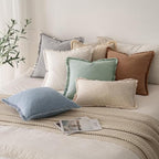 MIULEE Linen Fringe Decorative Lumbar Throw Pillow Covers Aqua Green 12x20 - Image 5