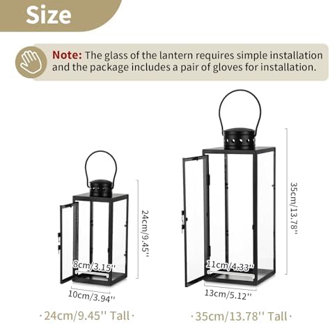 NUPTIO Lanterns Decorative Indoor Black, 9.5 & 13.8 inch Tall Lantern - Image 6