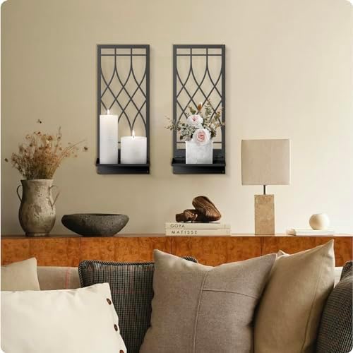 Wall Candle Holder, Black Metal Wall Art, Line Wall Candle Holder for Living Room, Dining Room, Bedroom, Bathroom (2 Pack, 16.5 x 7 in) - Image 7