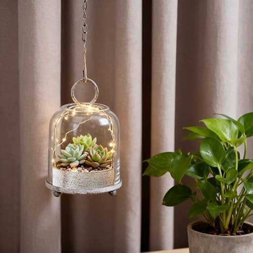 5"x7.5" Versatile Modern Metal Hurricane Lantern with Handmade Sturdy Glass Dome in Vintage White for 3" Pillar Candle & Plants, Industrial, Farmhouse, Shabby Chic - Image 4