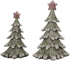 Transpac 15" Multicolor Christmas Gleaming Trees - Set of 2 Decorative Resin Tree Sculptures for Home Decor - Festive Indoor Tabletop Decorations Multicolor by Transpac