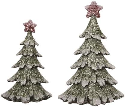 Transpac 15" Multicolor Christmas Gleaming Trees - Set of 2 Decorative Resin Tree Sculptures for Home Decor - Festive Indoor Tabletop Decorations Multicolor by Transpac