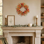 18 Inch Fall Wreath for Front Door, Autumn Floral Wreath with Orange Leaves, Berry Clusters, Flowers and Greenery for Porch Wall Entryway Mantel Thanksgiving Décor - Image 6