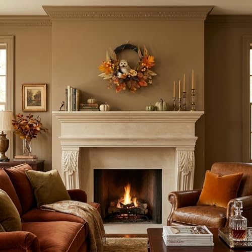Valery Madelyn 18'' Fall Wreath for Front Door with Owl Pumpkin - Image 3