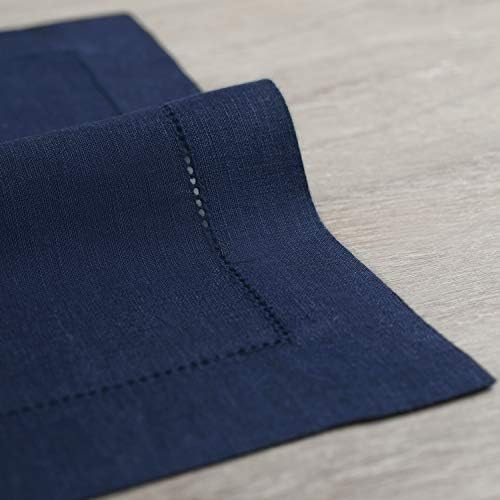 Solino Home 100% Linen Napkins Navy, Classic Hemstitch 20 x 20 in, Set of 4 - Image 3