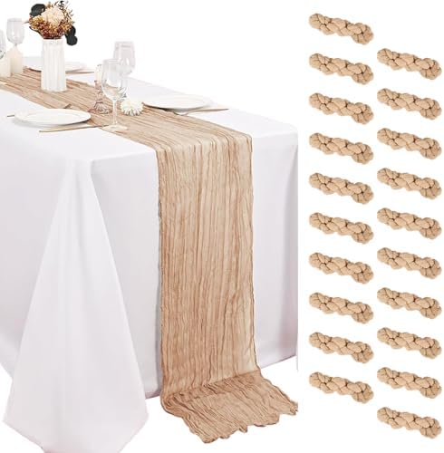 20 Pack Beige Cheesecloth Table Runner 20 x120 Inch - 10FT Boho Rustic Gauze Cheese Cloth Table Runner for Wedding, Anniversary, Baby Shower, Easter, Spring Home Decor by Weavlyn