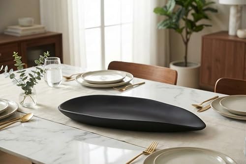 BANOMII Leaf Decorative Bowl for for Home Decor, 17.5'' Long Resin Bowl for Key Purse Candle, Decorative Tray for Kitchen Counter Entryway Console Dining Coffee Table Centerpiece, Black, Large - Image 5