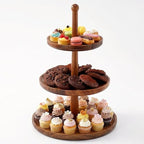 BURMAN Cupcake Stand Dessert Table Display Set – 2 in 1 Adjustable Height Rustic Natural Acacia Cupcake Holder Round Wood Tray – Three Tiered Serving Stand with Rotating Wheels, Anti Slip Stickers by Unknown