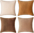 MONDAY MOOSE Decorative Throw Pillow Covers Cushion Cases, Set of 4 Soft Velvet Modern Double-Sided Designs, Mix and Match for Home Decor, Pillow Inserts Not Included (14x14 inch, Brown/Beige) by MondayMoose