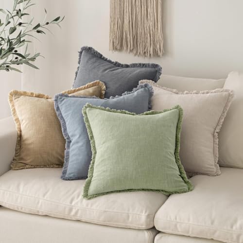 MIULEE Linen Fringe Decorative Lumbar Throw Pillow Covers Sage Green 12x20 - Image 5