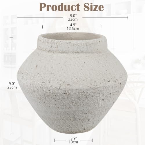 Briful Rustic Ceramic Vase Large Decorative Vase, 9'' Farmhouse Flower Vase - Image 3