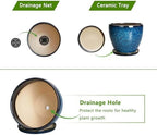 10 Inch Ceramic Planter Pot Round Plant Pot for Indoor Plants Outdoor Large Flower Pot with Drainage Hole and Saucer Blue - Image 6