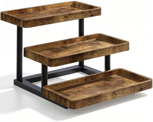 3 Tier Serving Tray for Party, Wood Cupcake Stand with Sturdy Metal Frame by HENAYUK