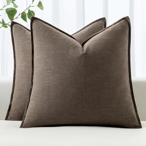 MIULEE Decorative Linen Pillow Covers 20x20 Inch Coffee by MIULEE