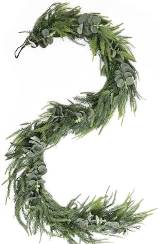 6ft Real Touch Norfolk Pine Christmas Garland with Eucalyptus - Image 7