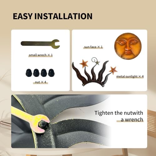 LIFFY 24" Sun Face Metal Wall Art for Outdoor Decor - Solar Themed Hanging Sculpture, Weather-Resistant Garden Patio Wall Décor, Farmhouse Home Accent Gift (Antique Bronze Finish) - Image 6