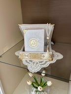 Velvet Covered Quran and Pearl Tasbih in Wooden Decorative Box | Islamic Gift Set | Muslim Eid Ramadan Gift (White) by VOGUEHOMEDECOR