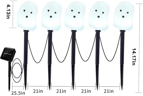Halloween Solar Lights for Outdoor Decorations, 5 Pack Ghost Pathway Lights, Solar Ghost Lights for Garden, Yard, Party Halloween Decor（Dull） - Image 7