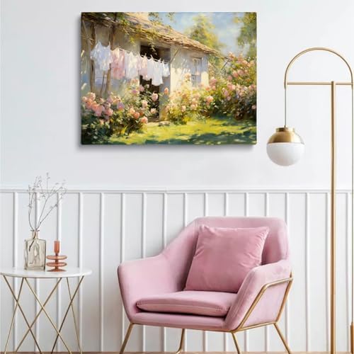 Farmhouse Laundry Room Art Print,Vintage Muted Pink Rose Garden Painting,Summer Cottage Print,Cottage Style Artwork,Laundry Hanging Poster,Farmhouse Artwork Cottage Core Decor 20x30inch Unframed - Image 3