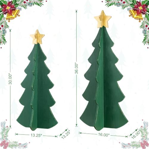 Glitzhome Set of 2 Wood Christmas Trees Porch Decor,Interlocking Xmas Porch Sign with Gold Star Toppers,Standing Porch Sign for Front Door Indoor Outdoor Holiday Decor,36" H &30" H - Image 2