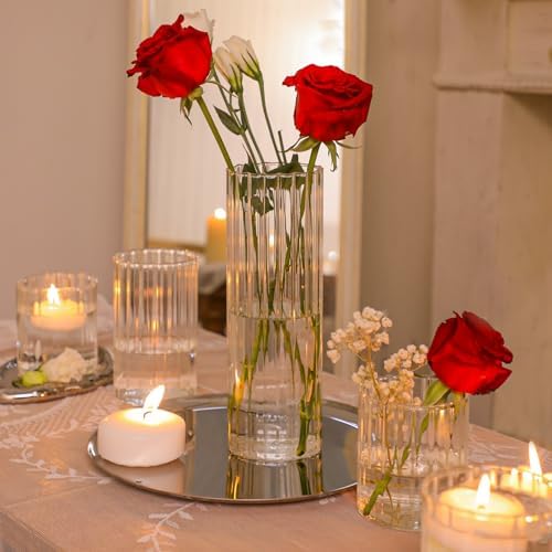 ComSaf Glass Cylinder Vases 12 Pcs 4/6/10 Inch Tall, Clear Ribbed Bud Vases - Image 5