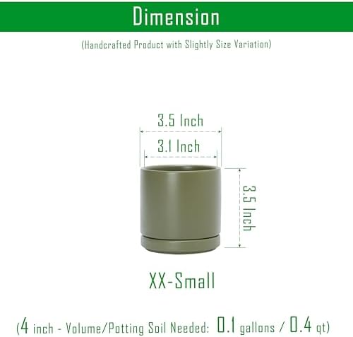 D'vine Dev 4-Pack Ceramic Pots with Saucers, Olive, 3.5 in, 94-X-A-0 - Image 2