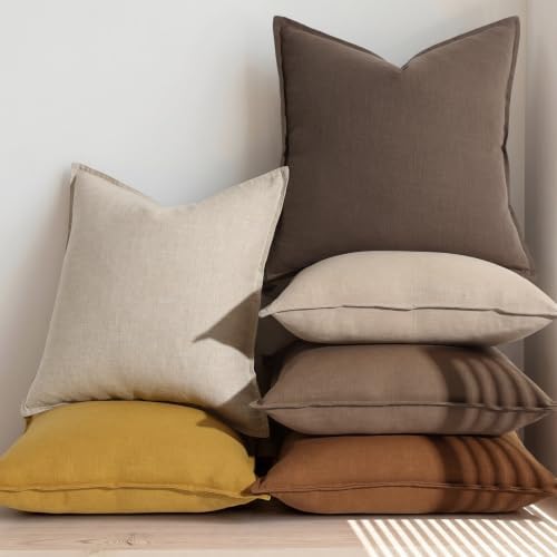 decorUhome Fall Natural Linen Throw Pillow Covers 24x24 Set of 2 - Image 5