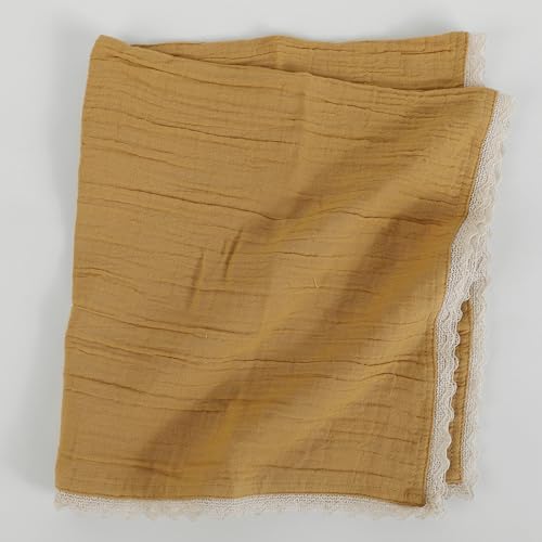FINGERCRAFT Lace Cloth Napkin, Cotton Gauze, Set of 12, 20x20 in,Gold - Image 6