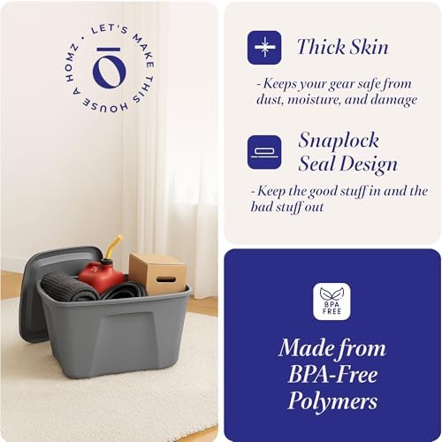 HOMZ 4-Pack Durable Molded Bin, Plastic Storage Containers w/Lids, 10 Gallon, Silver - Stackable Organizer Totes and Boxes for Bedroom, Kitchen, and Garage Organization - Image 3