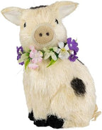 Northlight Spotted Sitting Piglet Rustic Spring Figurine - 9" - Off White and Black by Northlight
