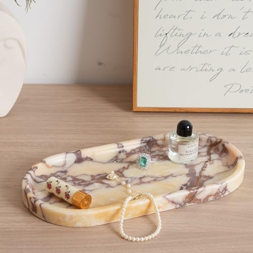 Koville Natural Marble Tray for Decor, Marble Vanity Tray for Perfume, Cosmetics, Jewelry, Stone Decorative Trays for Dresser Organizer, Storage Trays for Home Bathroom Countertop(Calacatta Viola) - Image 5