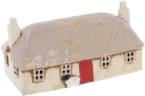 Shudehill Giftware Village Pottery Tealight Holder Ceramic House Croft Houses Collection - Red, Thatched, Straw, Navy, Slate, Cream or Grey Designs (Thatched Roof) by Shudehill+Giftware