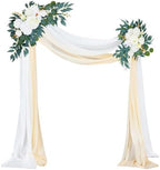 Thiccywoov 4 Pcs Wedding Arch Flowers and Drape Kit Include 2 Artificial Floral Swag and 2 White Chiffon Drapes, Faux Flower Set for DIY Wedding Party Reception Ceremony Backdrop Rose Decoration by Jgiusenfg