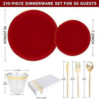 MirthMood 210pcs Red Plastic Plates,Disposable Red Gold Party Plates - Image 2